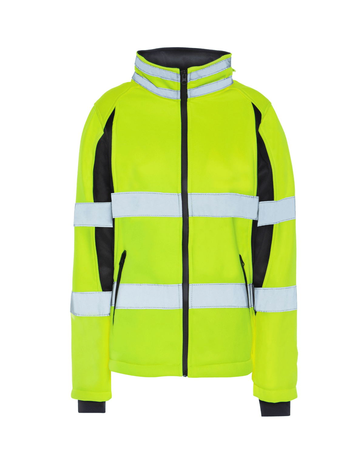 ANSI Class 2 High Visibility Women&#39;s soft shell full zip hidden hood polyester jacket by Utility Pro