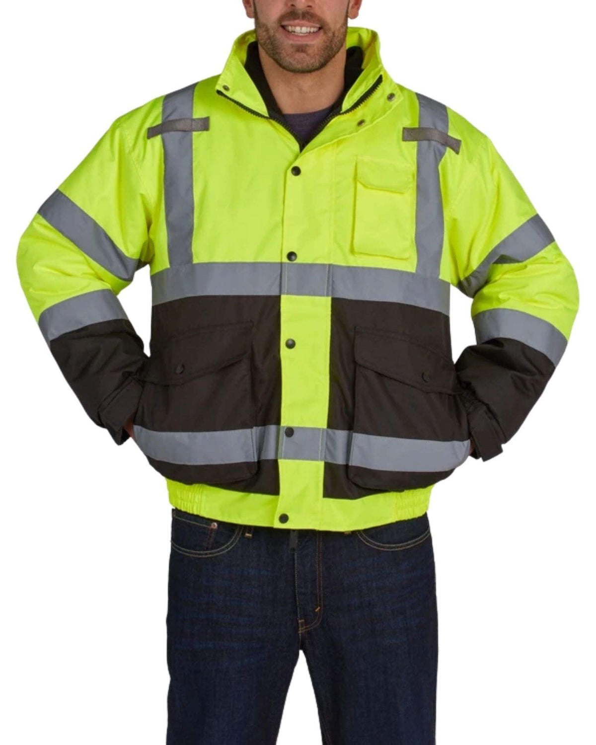 UHV563 High Visibility Bomber Jacket with Removable Fleece and Teflon Fabric Protector - Yellow - Utility Pro Wear