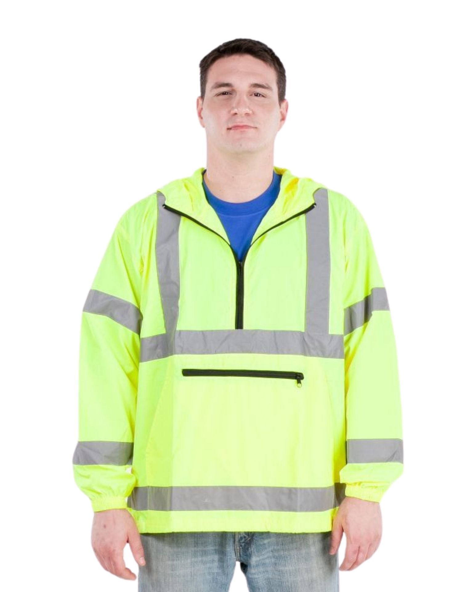 ANSI Class 3 High Visibility lightweight half zipper front teflon treated windbreaker by Utility Pro 